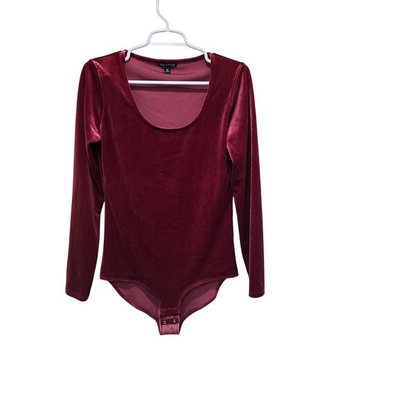 J. Crew Mercantile Velvet Burgundy scoop neck bodysuit long sleeve women's M - Picture 1 of 8
